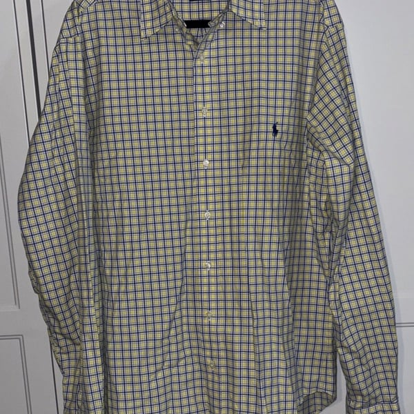 Ralph Lauren Shirt Men's Large Tall Blue Yellow Check Long Sleeve