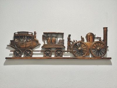 Vintage 1971 Large 33” Freight Train w/People Aboard The Train Copper Tone Art 9