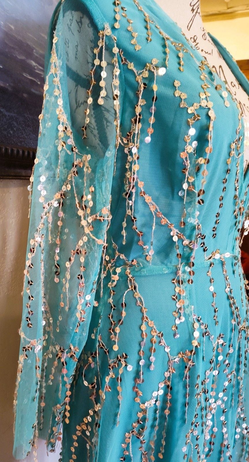 NWT Southern Fried Chics "Magic Mirror" Teal Sequin Fringe Cocktail Dress Sz Sm 3