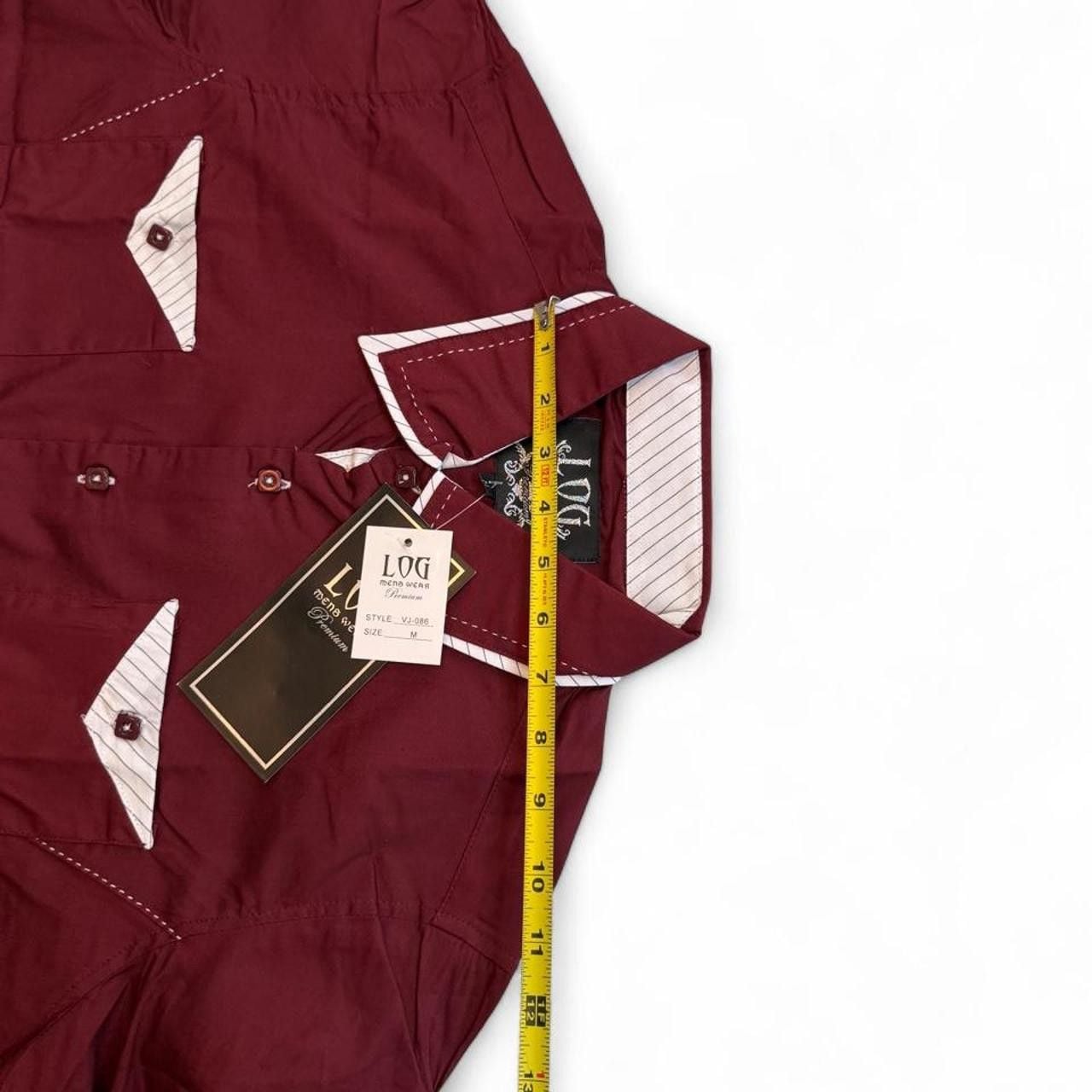 Log wear men’s Maroon/Burgundy long sleeve button up shirt with white piping and diamond-shaped chest pockets size medium dimensions are in the pictures Brand new with tags 7
