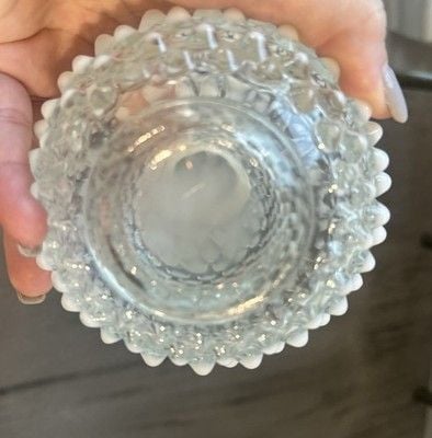 Hobnail Perfume Bottle Vase Opalescent White and Clear Glass Vintage, Pre Owned 3