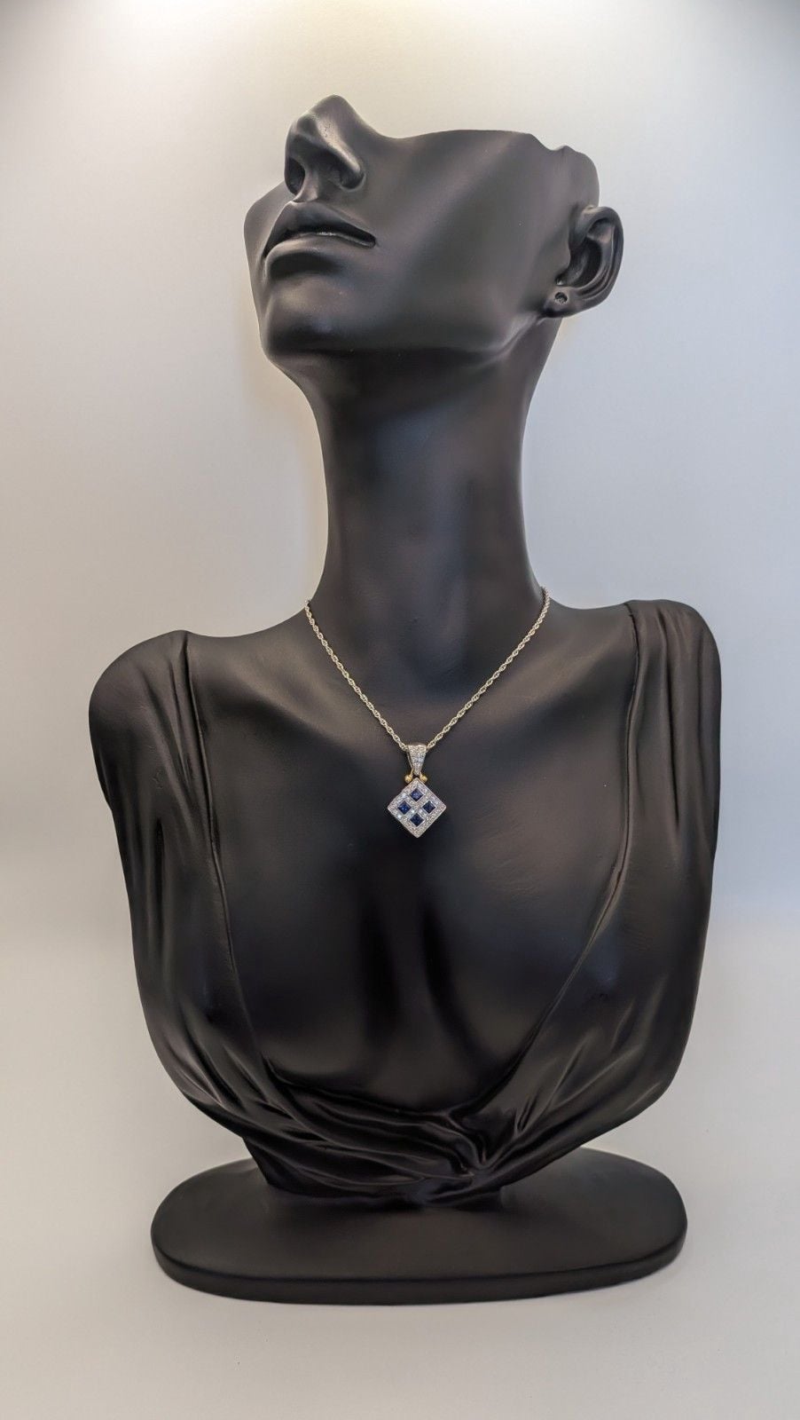 18k Two Tone White and Yellow Gold w Natural High Quality Sapphires and Diamonds 2