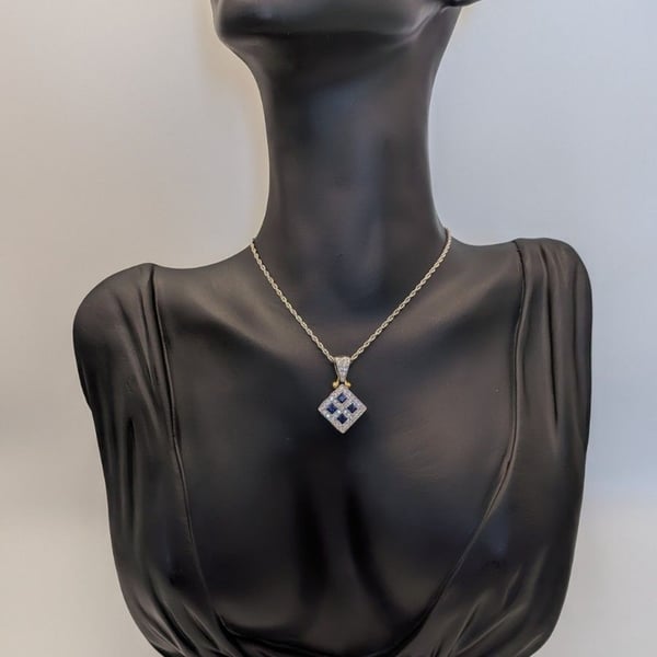 18k Two Tone White and Yellow Gold w Natural High Quality Sapphires and Diamonds