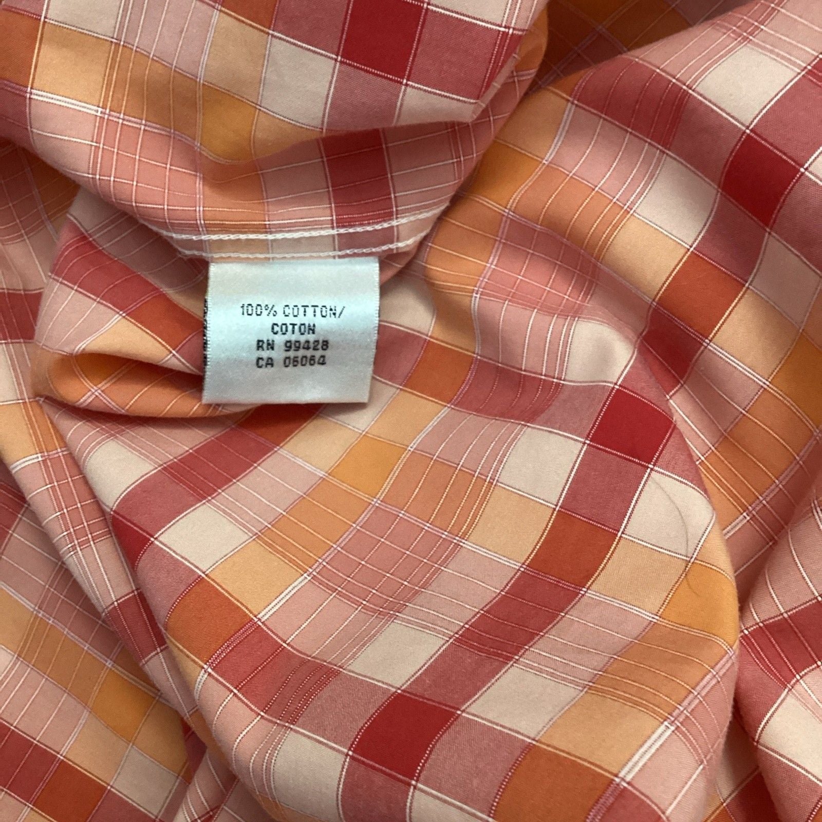 Bugatchi Uomo Button Up Shirt Men’s Large Classic Fit Long Sleeve Plaid Orange 11