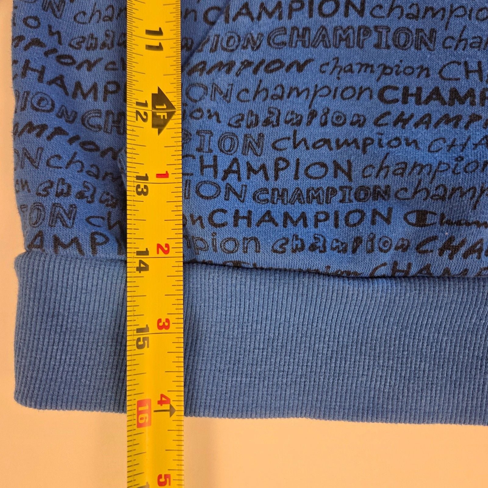 Champion Boys Kids blue Fleece Hoodie All Over Print Script Logo Size 5 10