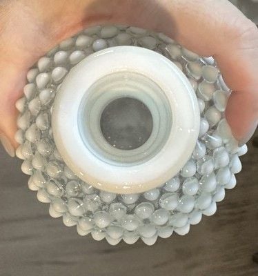 Hobnail Perfume Bottle Vase Opalescent White and Clear Glass Vintage, Pre Owned 4