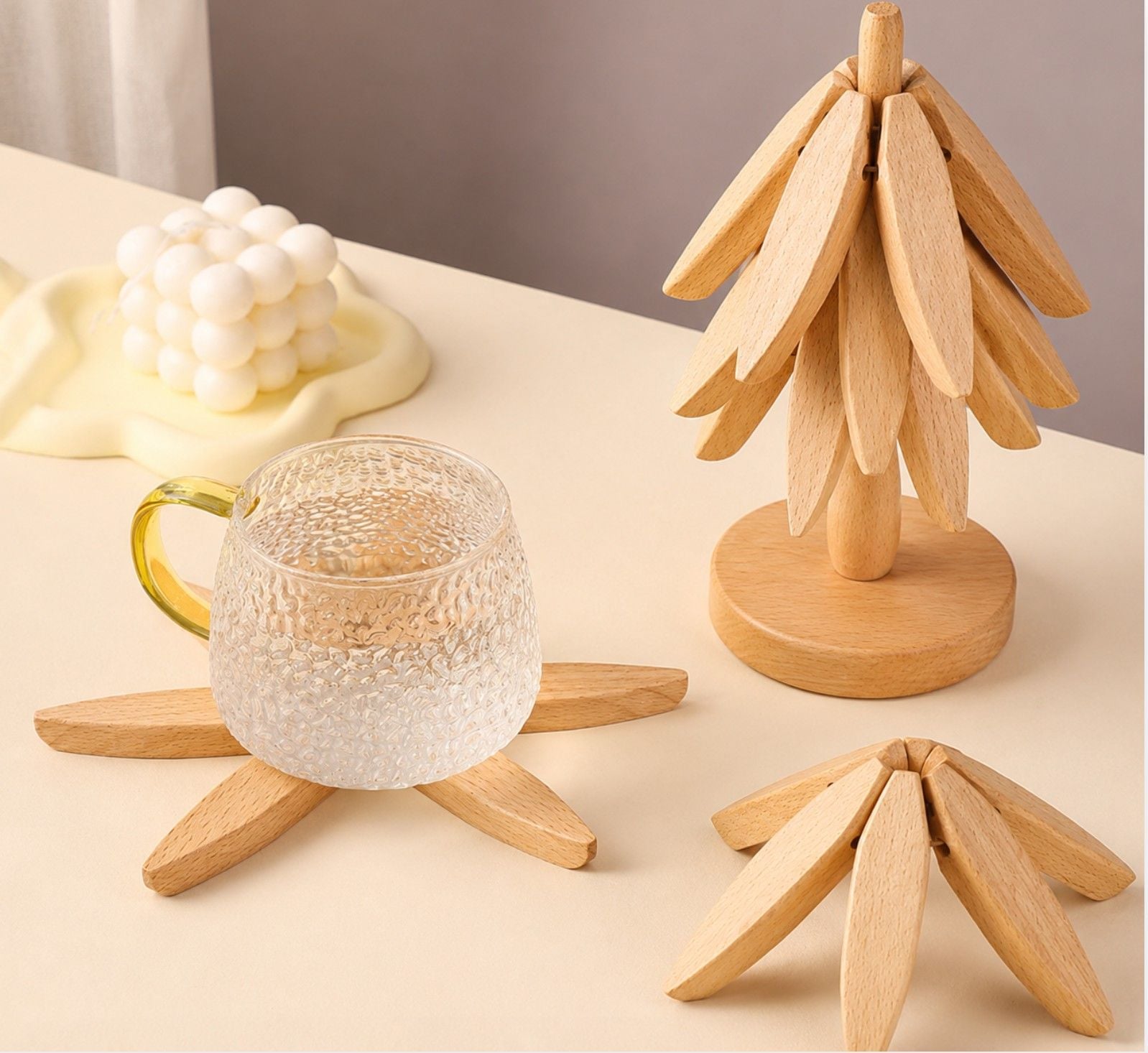 3 Wooden Trivets for Hot Dishes, Tree Shape,Natural Wood~Tabletop Decor Bedrooms 5