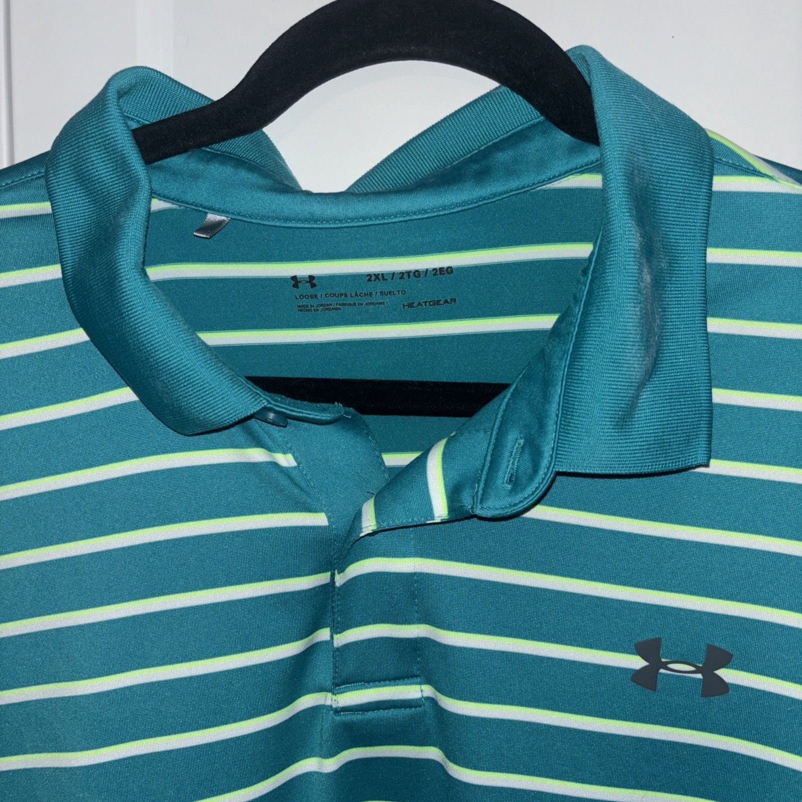 Under Armour Mens Golf Performance Short Sleeve Green Striped Polo Heatgear 2xl 3