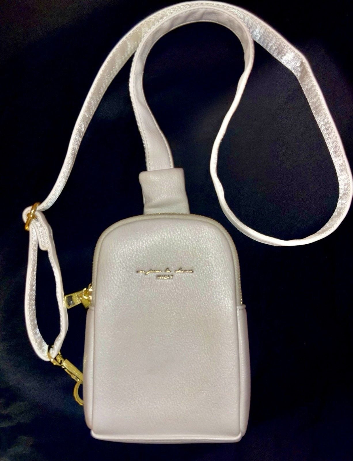 INICAT Anti-Theft RFID Small White Crossbody Sling Bag Faux Leather Gold 5