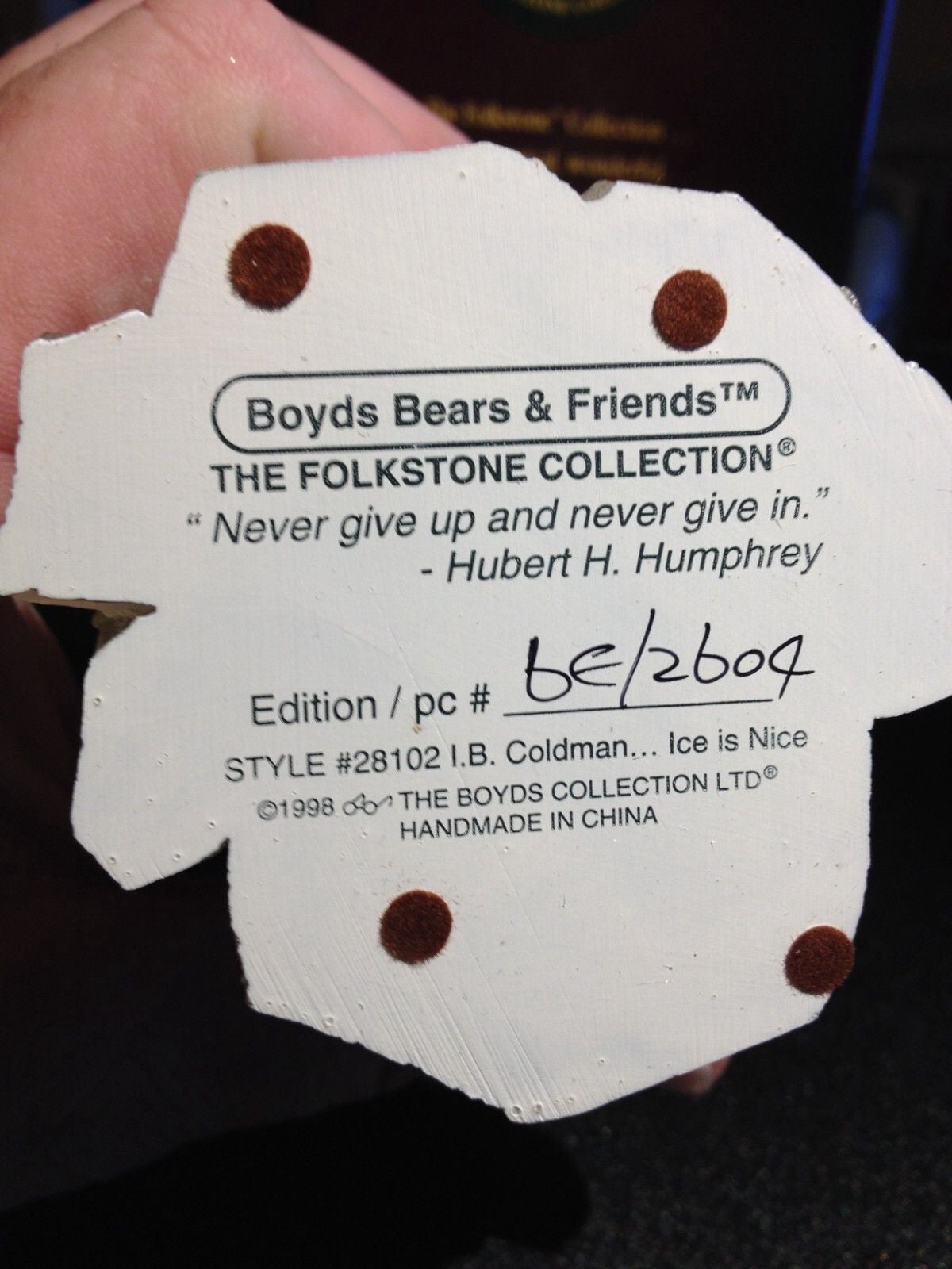Boyds Bears And Friends The Folkstone Collection I.B. Coldman Ice Is Nice 1996 3