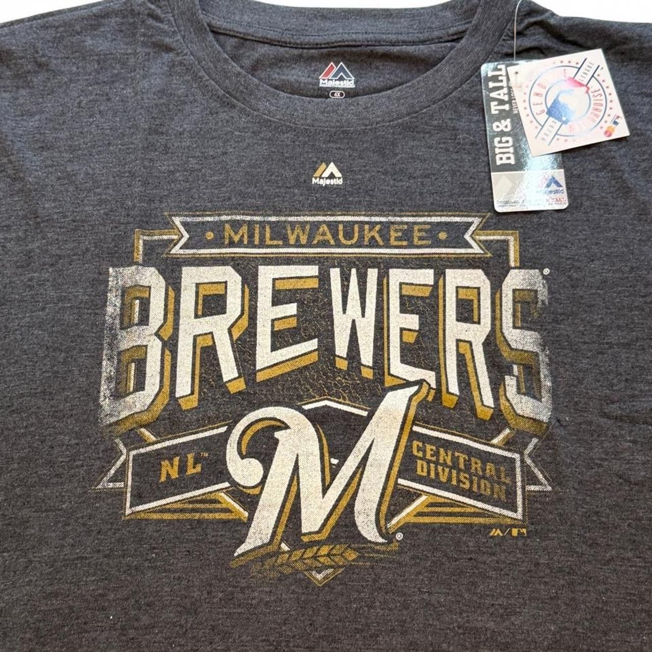 Gray Majestic Athletic Milwaukee Brewers t-shirt with white and gold logo size 4XL big & tall dimensions in the pictures brand new with tags. 3