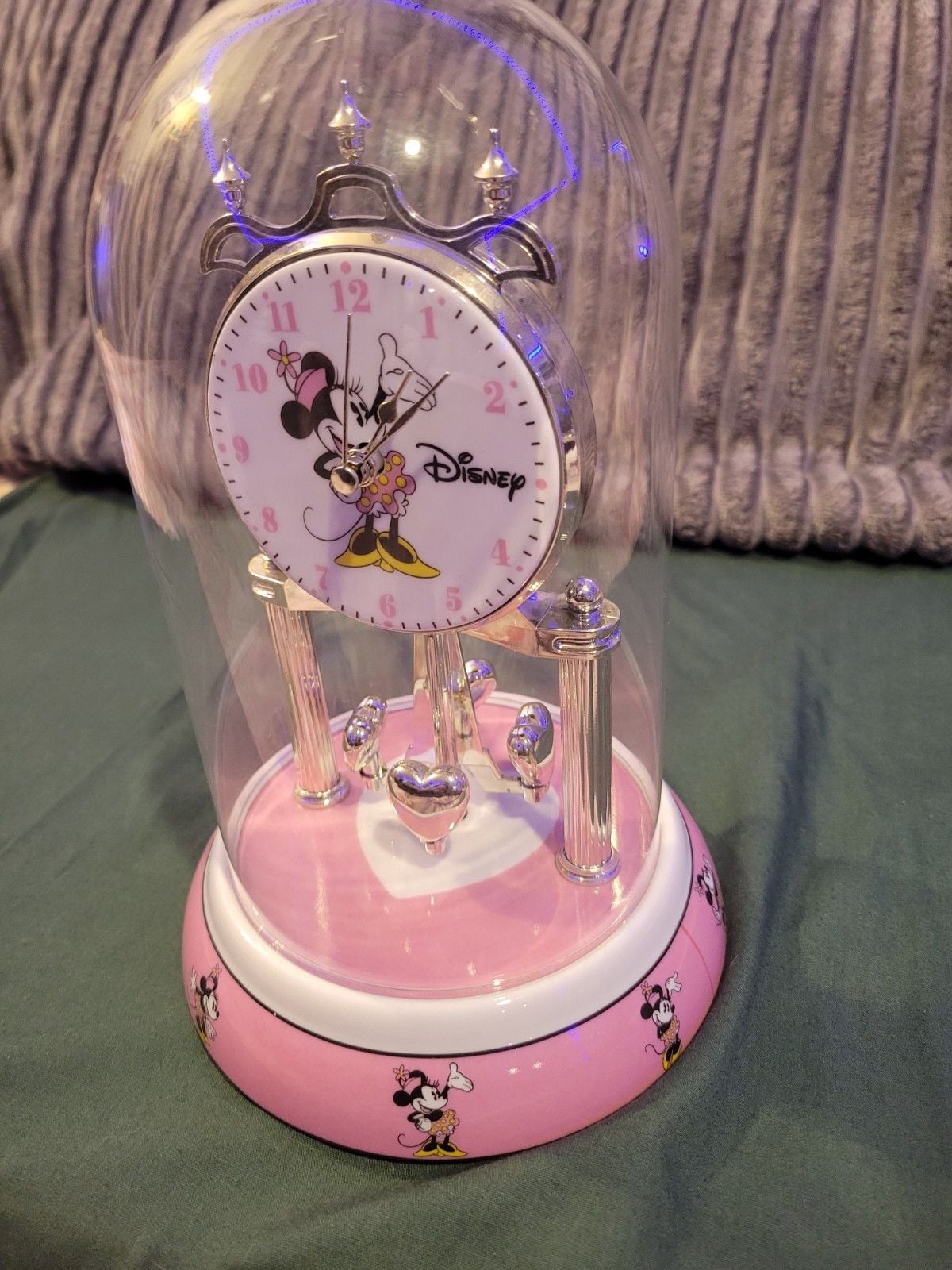 Disney Minnie Mouse Anniversary Clock Glass Dome Pink Ceramic Base 2