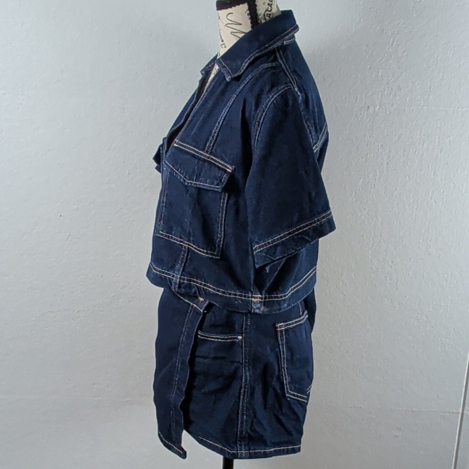 Zara Denim Two Piece Set Crop Shirt Small Wrap Skort Medium Z1975 Co Ord Blue 6