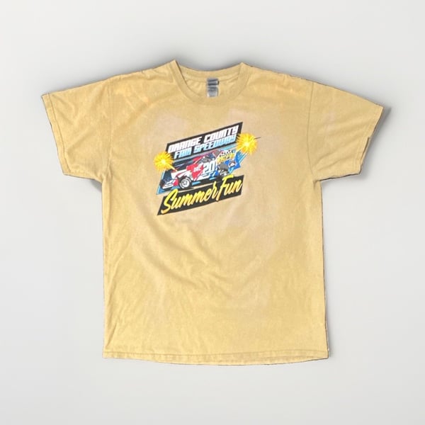 Orange County Fair Speedway Summer Fun Men’s Yellow Double-Sided T-Shirt L