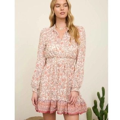 Cottagecore Prairie Floral Smocked Mini Dress Blu Pepper Pink Spring NWT Medium 4