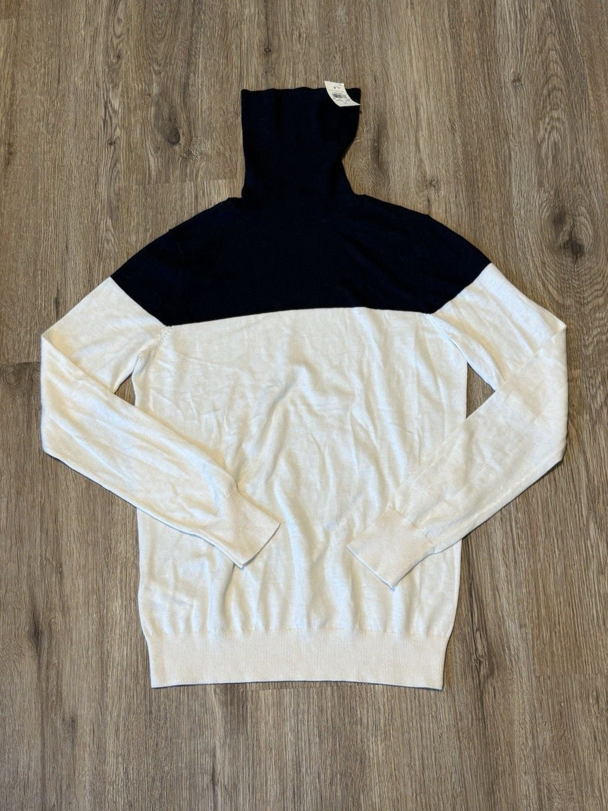 Ann Taylor Factory Women's Black White Color block Turtleneck Pullover Small 2