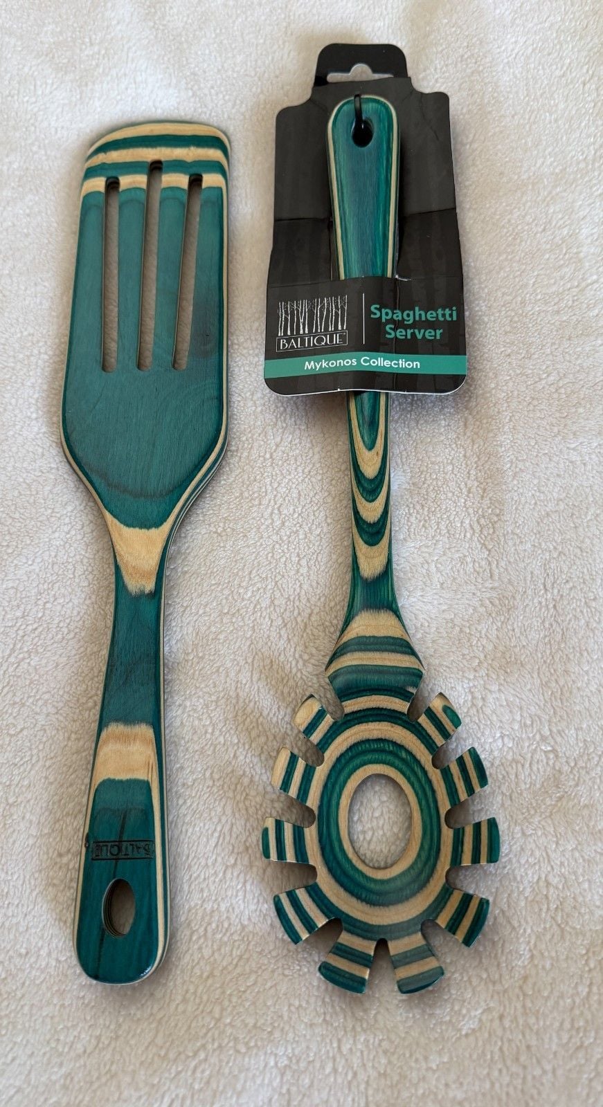 Baltique Mykonos Wooden Kitchen Utensil Set Slotted Turner & Spaghetti Server 3