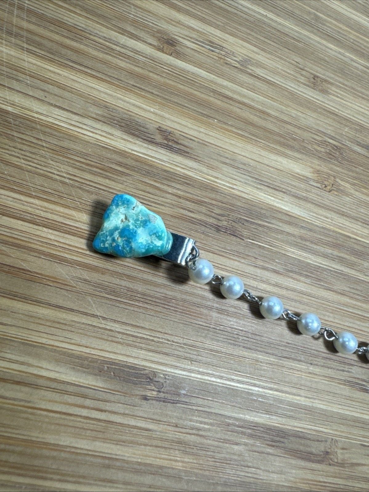 Vintage Turquoise Pearl Sweater Guard Clip Chain Southwestern Jewelry 3
