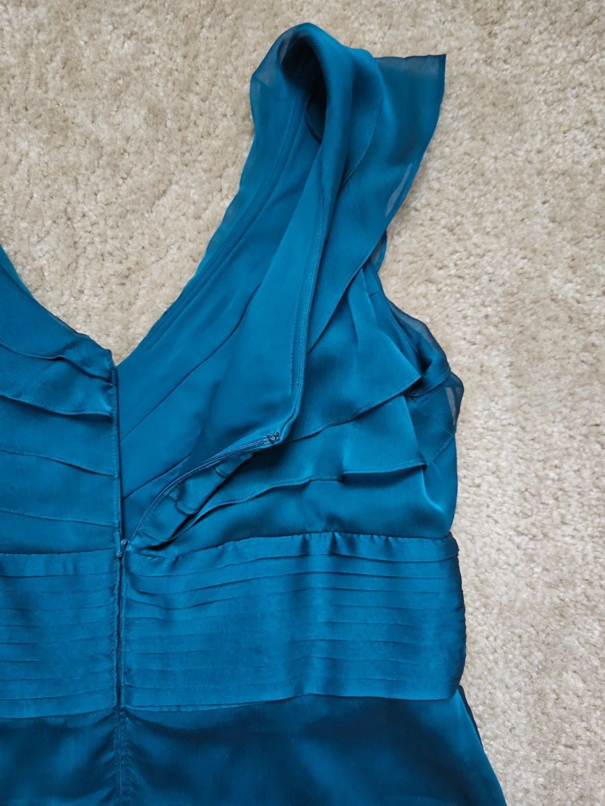 Adrianna Papell Occasions Teal Ruffle Chiffon Cocktail Dress Women's 14 9