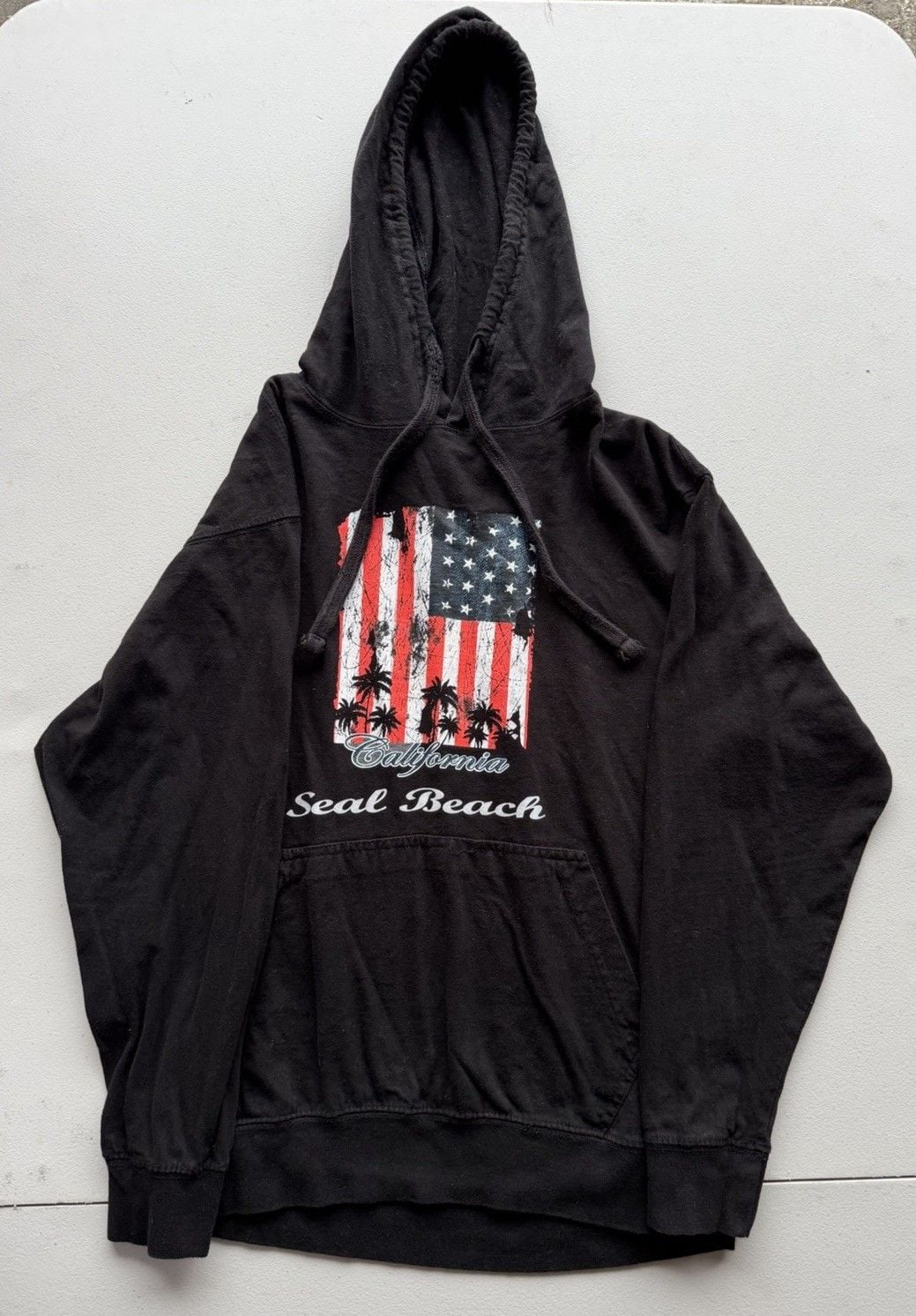 Men’s S Black USA American Flag Seal Graphic Hoodie Pullover Sweatshirt Pocket 4