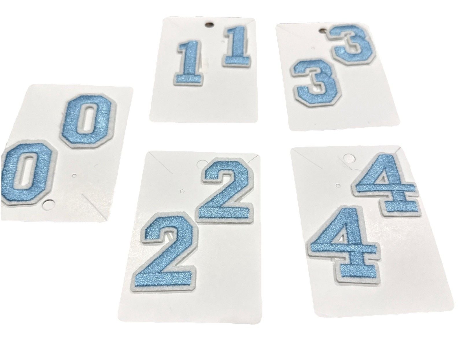 Embroidered Iron on Patch Set Numbers 0-8 Baby Blue & White 1 1/2 Inch x 1 Inch 2