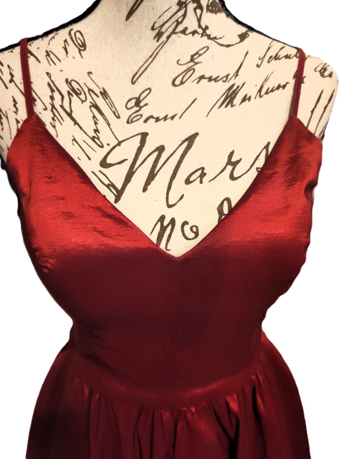 Beautiful B Smart Formal Shiny Red Gown w Waterfall Hem High Low Train SZ 7 3