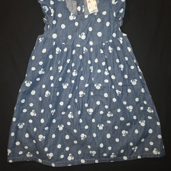 Disney Minnie Mouse Big Girl Skater Dress Blue Polka Dots Size 7/8
