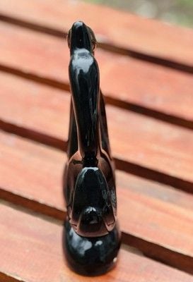 Vintage 1970's Art Deco Style Black Glazed Ceramic Swans Kissing Made In Japan 7