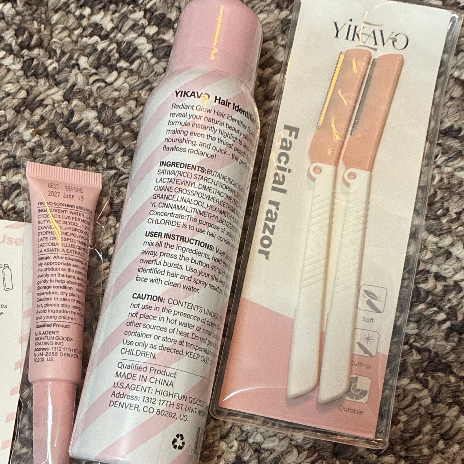 YIKAVO Hair Identifier Spray 150 mL Rice Starch Facial Razor Set dermaplane new 3
