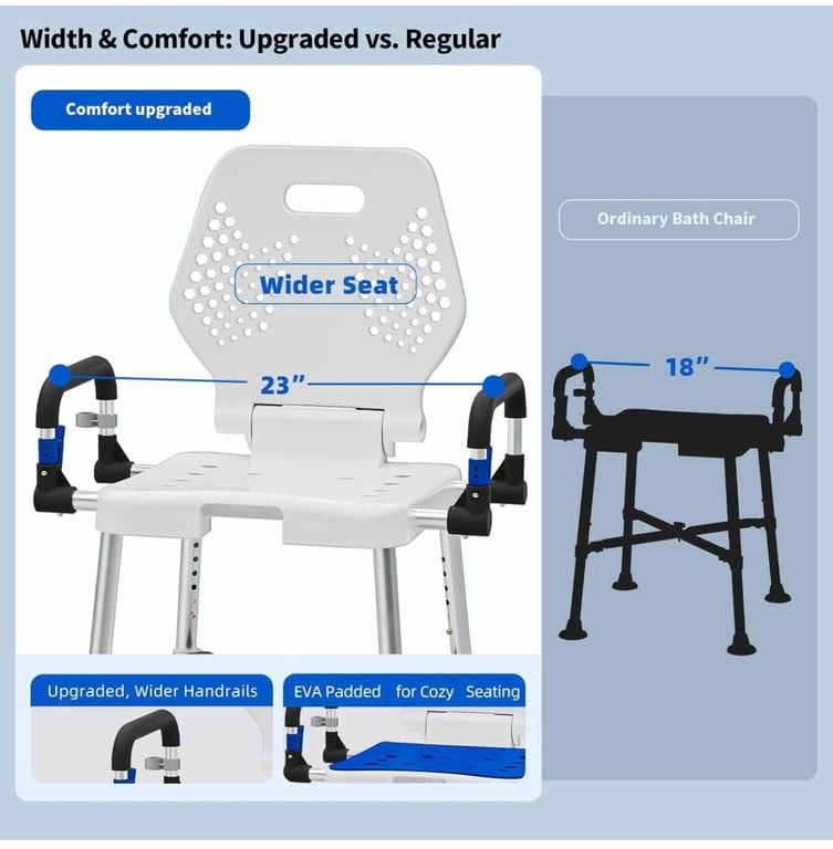 Adjustable Heavy-Duty Bath Chair with Padded Armrest 3