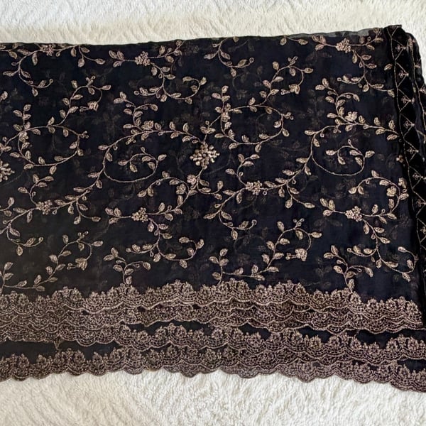Black Chiffon Fancy Dupatta Gold/ Zari Embroidered Pakistani Indian