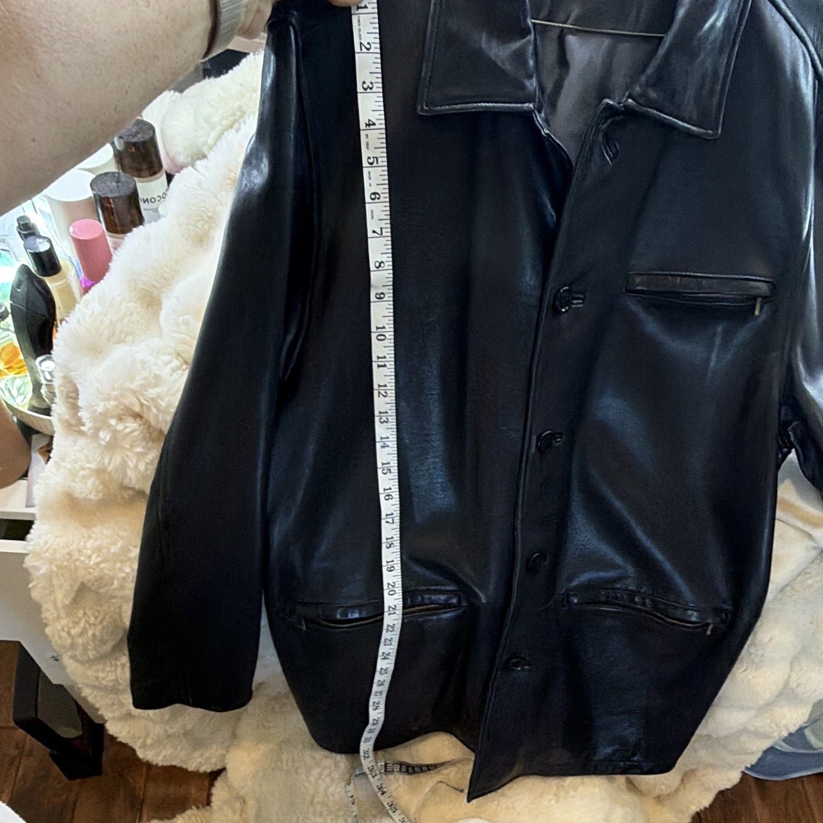 Ashworth Men’s Black Leather Jacket Button & Zip Closure Lined Pockets Size L 6