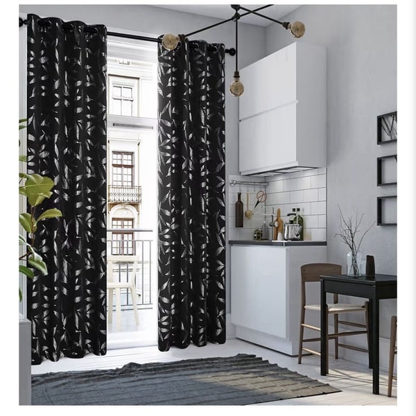Deconovo Blackout Curtains Black/Silver Leaf Foil Grommet Panels 52x95