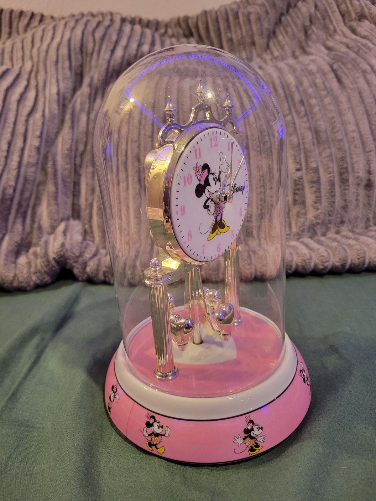 Disney Minnie Mouse Anniversary Clock Glass Dome Pink Ceramic Base 7
