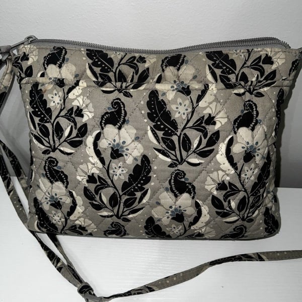 Vera Bradley Hipster Gray/Black Stamped Irises Print Crossbody Shoulder Bag