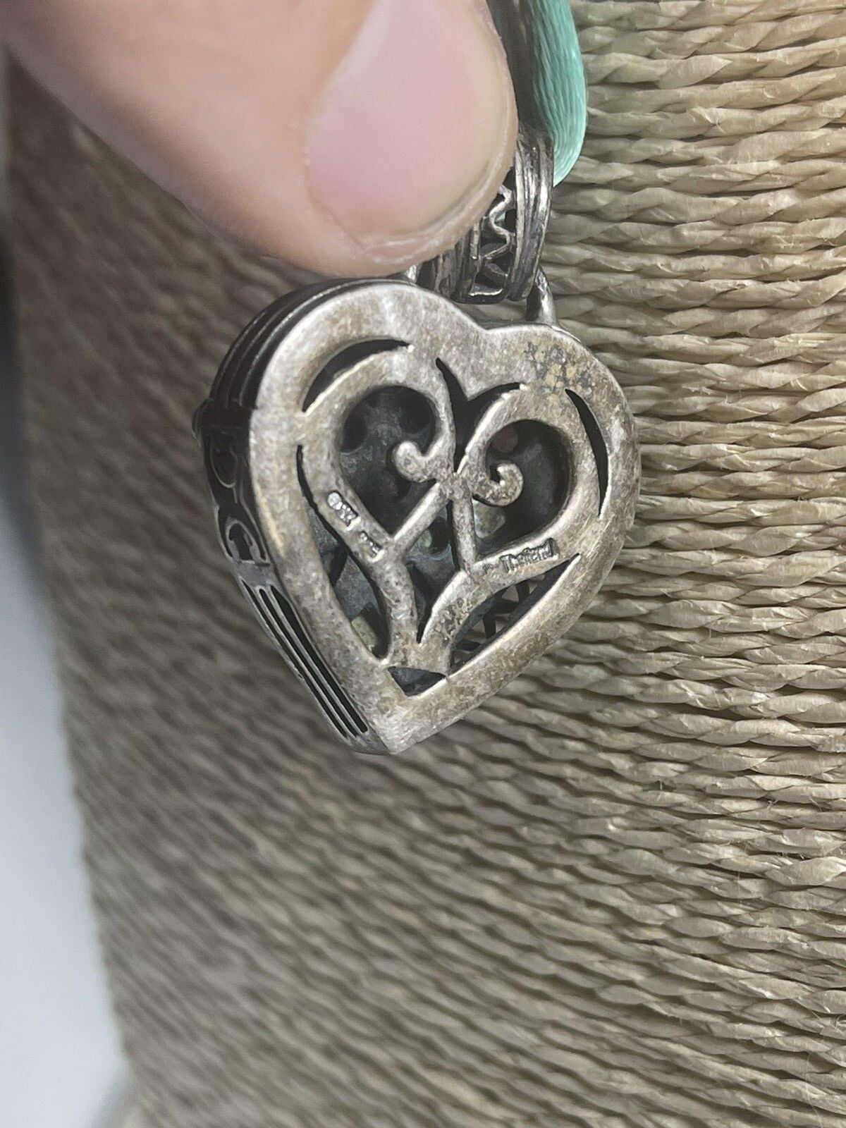 Sterling Silver Vintage Gemstone Heart Pendant Stamped SK 8