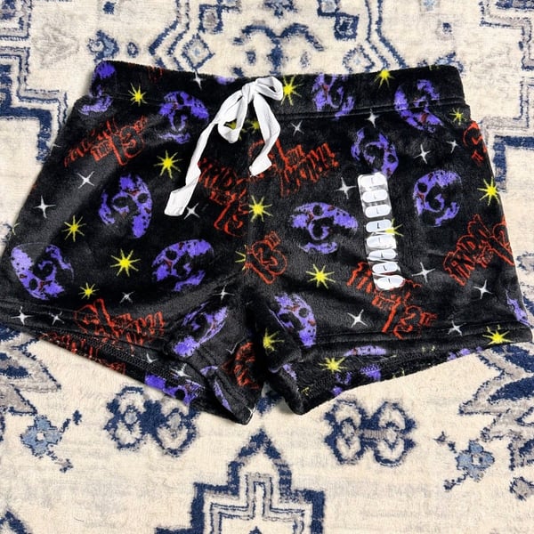 Friday the 13th Jason Voorhees Plush Lounge Shorts Black Purple NWT