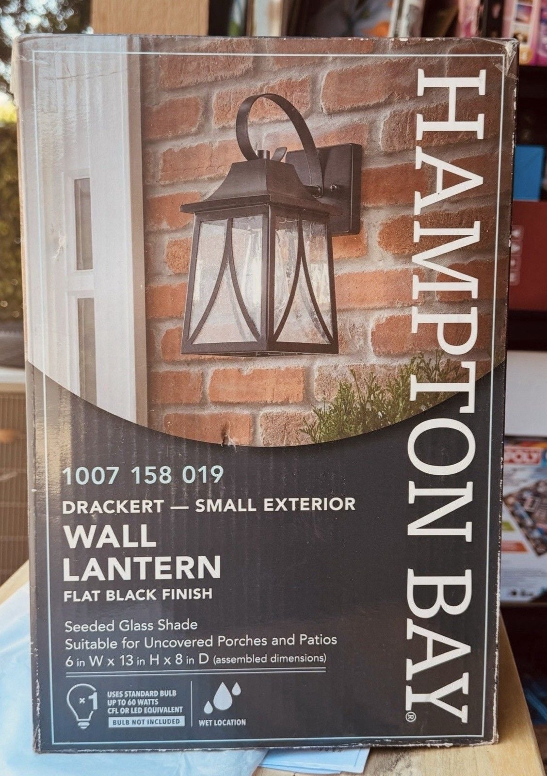 Outdoor Wall Lantern Black, Sconce Seedy Glass, Hampton Drackert New! 2