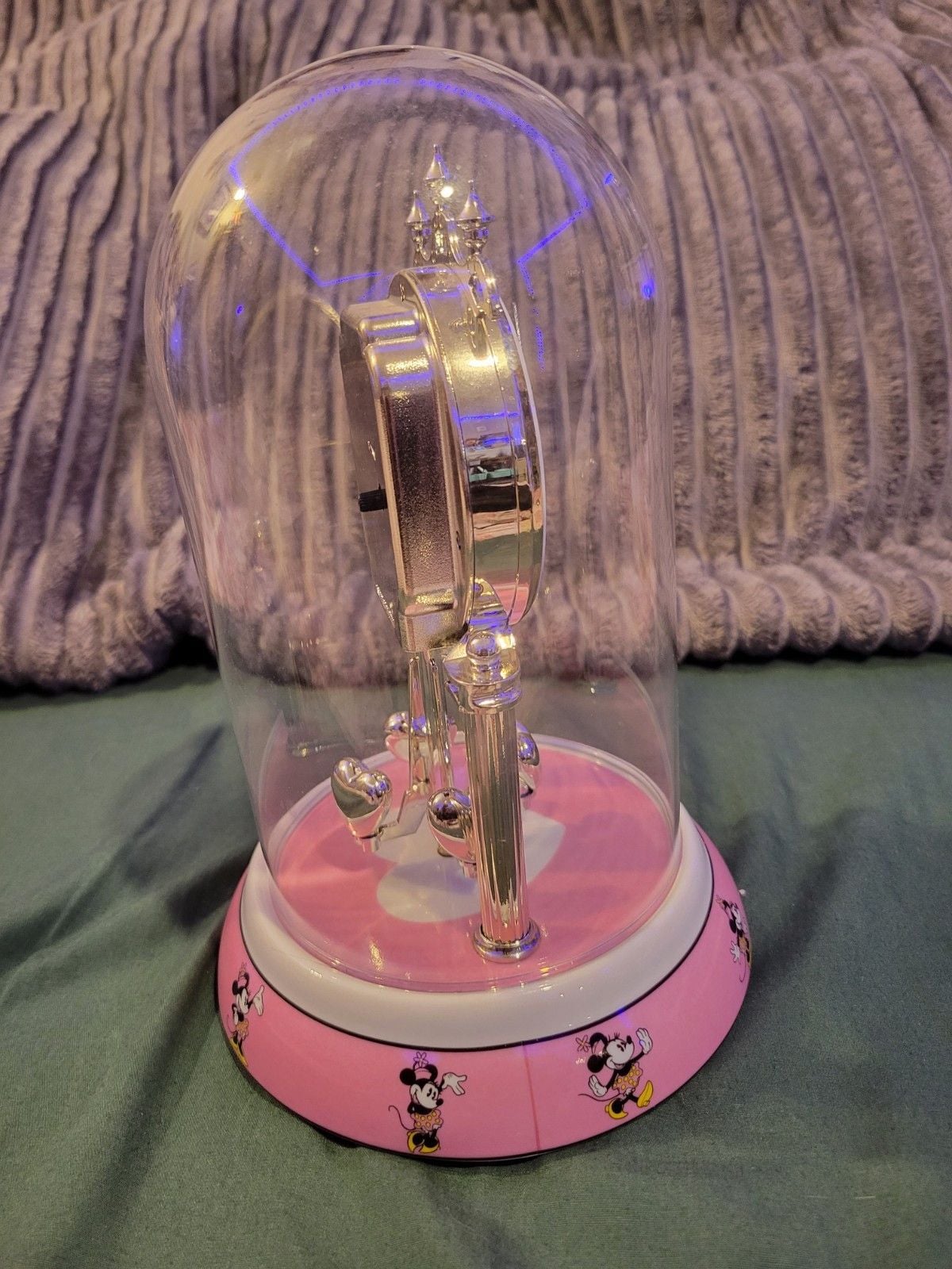 Disney Minnie Mouse Anniversary Clock Glass Dome Pink Ceramic Base 6