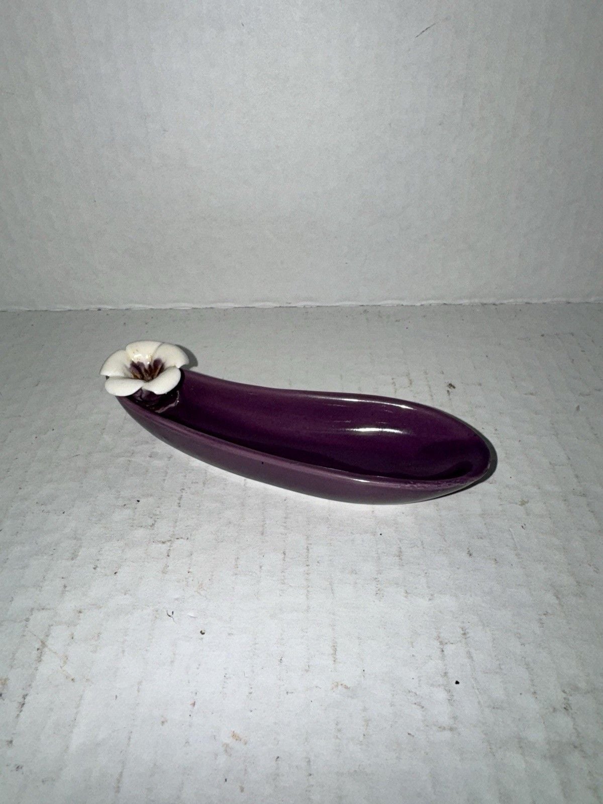 Purple Ceramic Incense Stick Holder White Flower Ash Catcher Burner Floral Decor 1