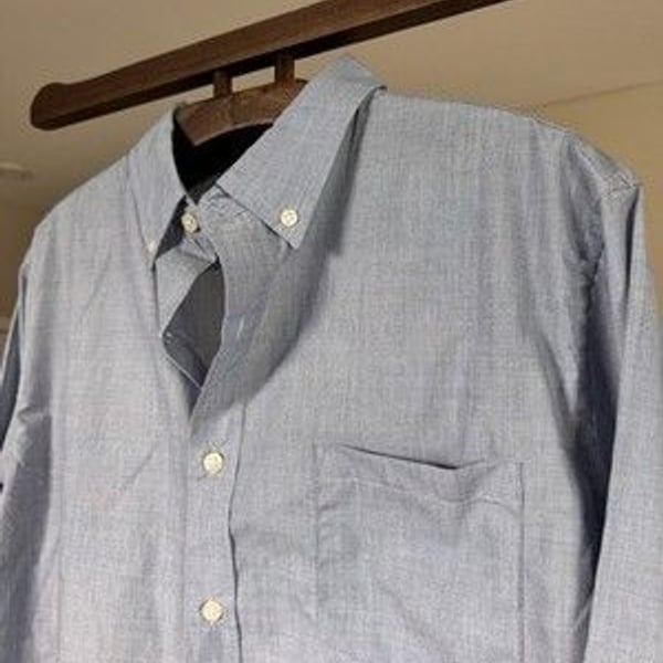 Reed Edward Mens Button Down Denim Blue Casual Business Attire Large 100% Cotton