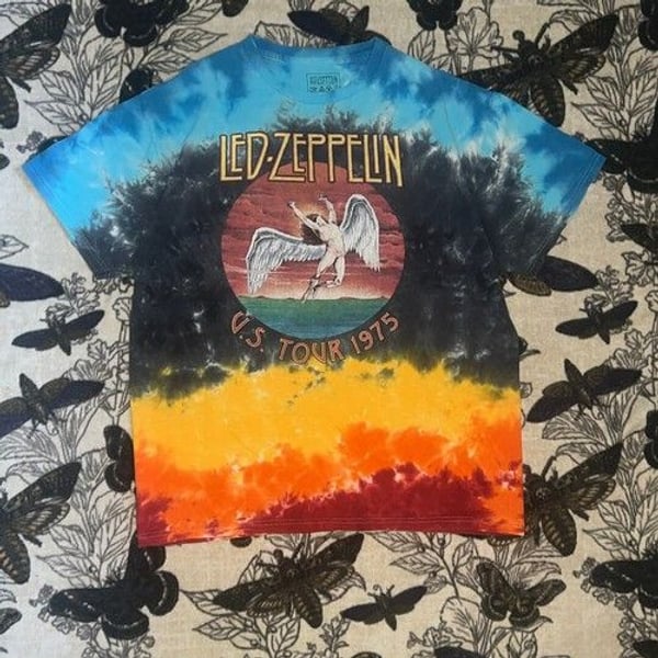 LED ZEPPELIN US Tour 1975 Icarus Tie Dye Rock Graphic T Shirt Mens Size L