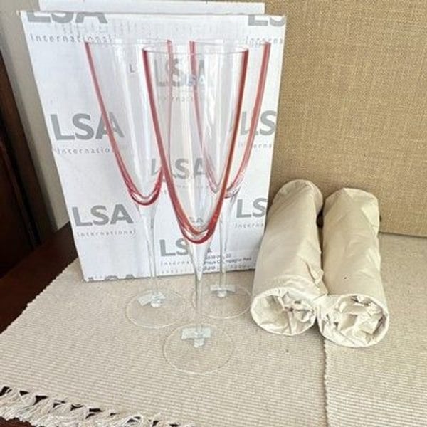 LSA International Freya Champagne Red Flutes Set of 5, Clear/Red Glass, Stemmed