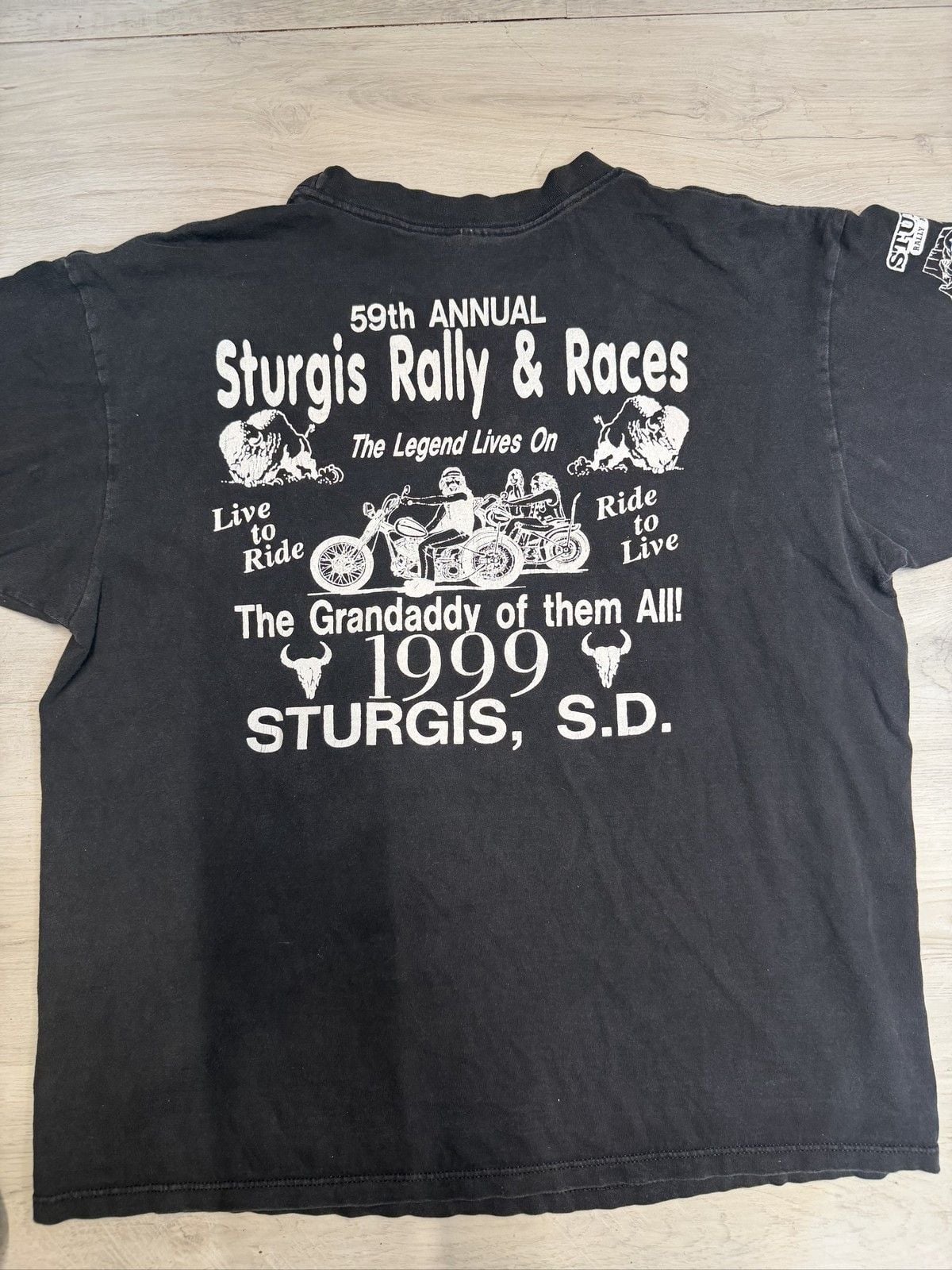 Vintage 1990s T-Shirt Mens XL Black Cotton Jersey Regular Fit Sturgis Motorcycle 6
