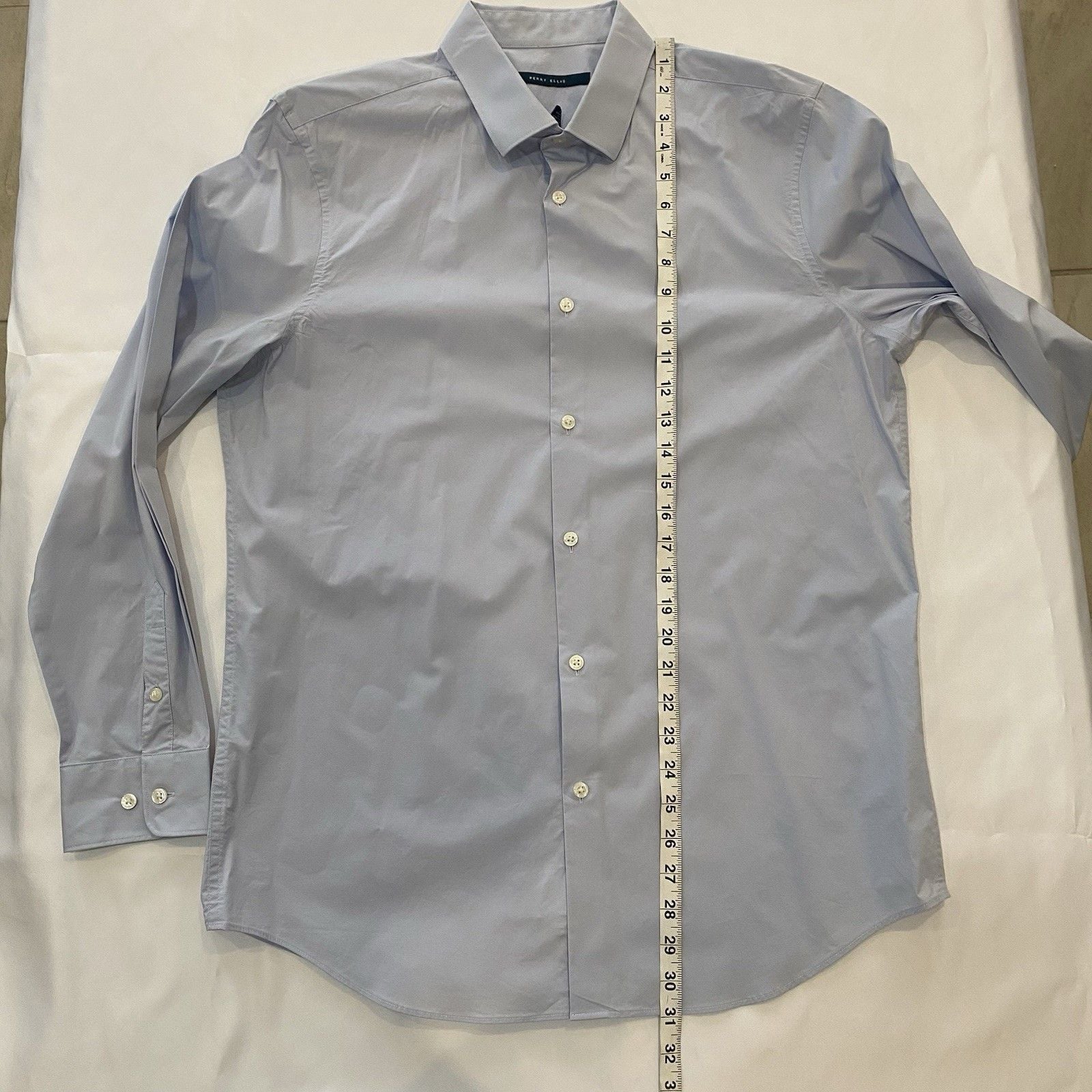 Perry Ellis Dress Shirt Mens L 16.5 34/35 Light Blue 7