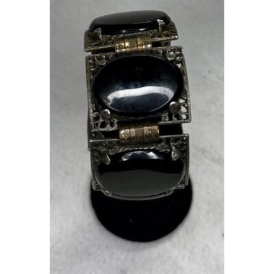 Park Lane Vintage Black Glass Cabochon Silver Tone Charm Bracelet 3