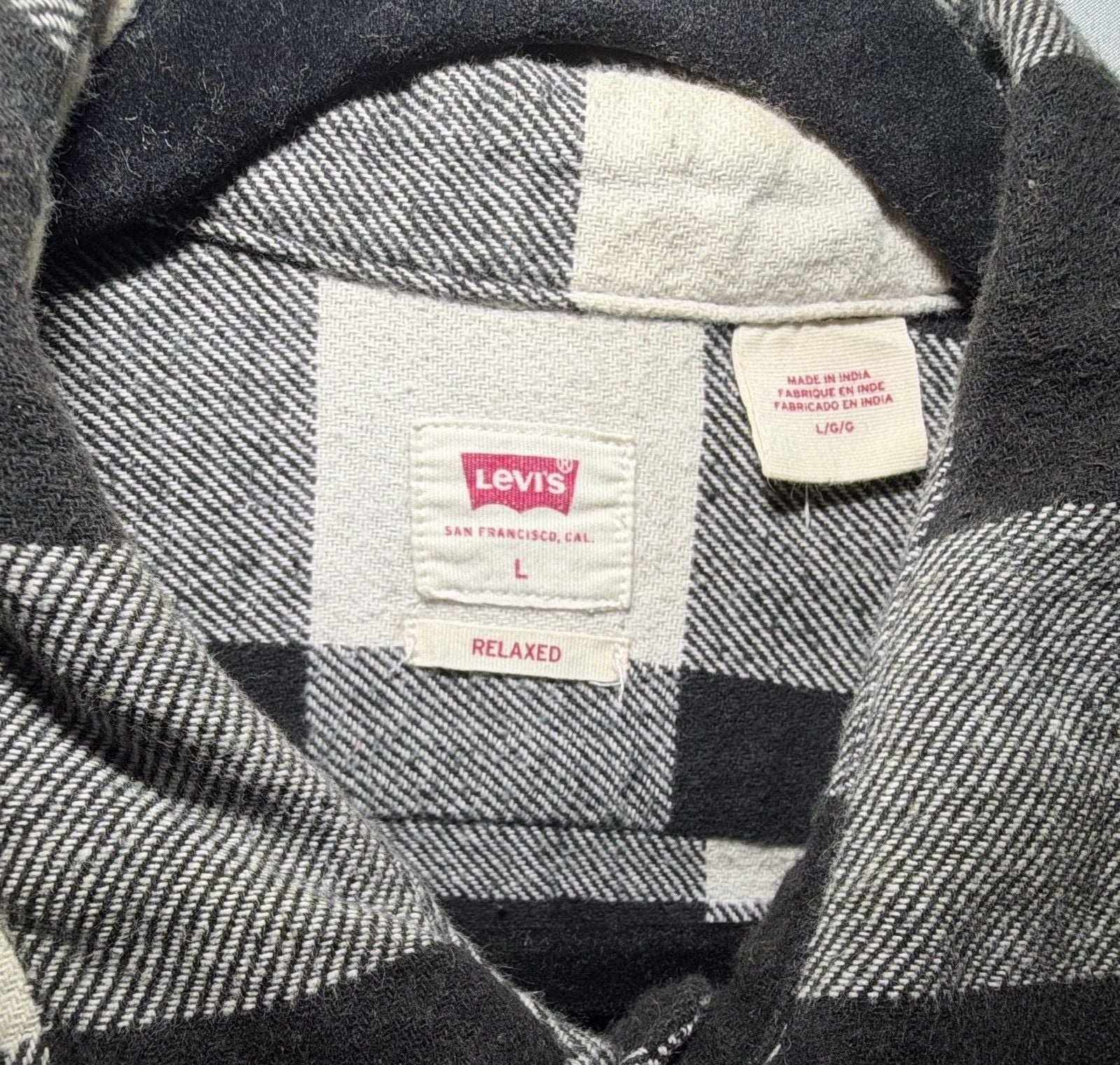 Mens Levi's Black & White Plaid Flannel Long Sleeve Button Up Shirt Size L 3