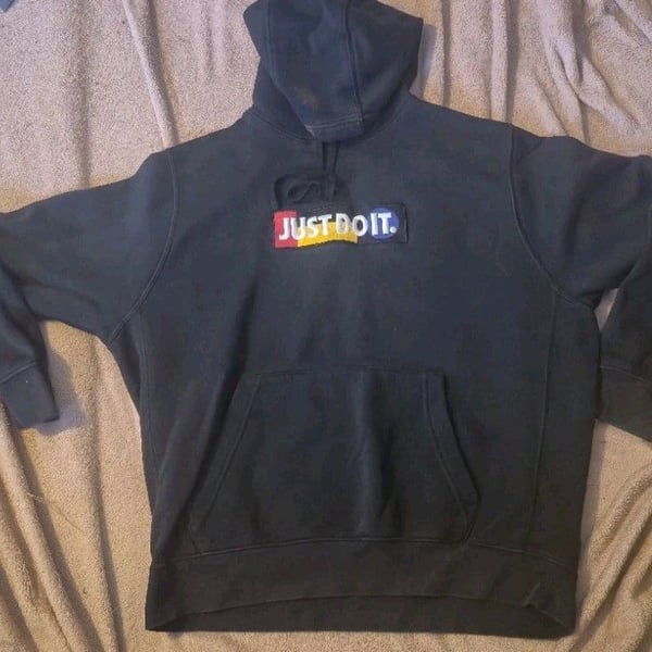 Nike Hoodie Mens XL Black Just Do It Logo Pullover Hooded Sweatshirt