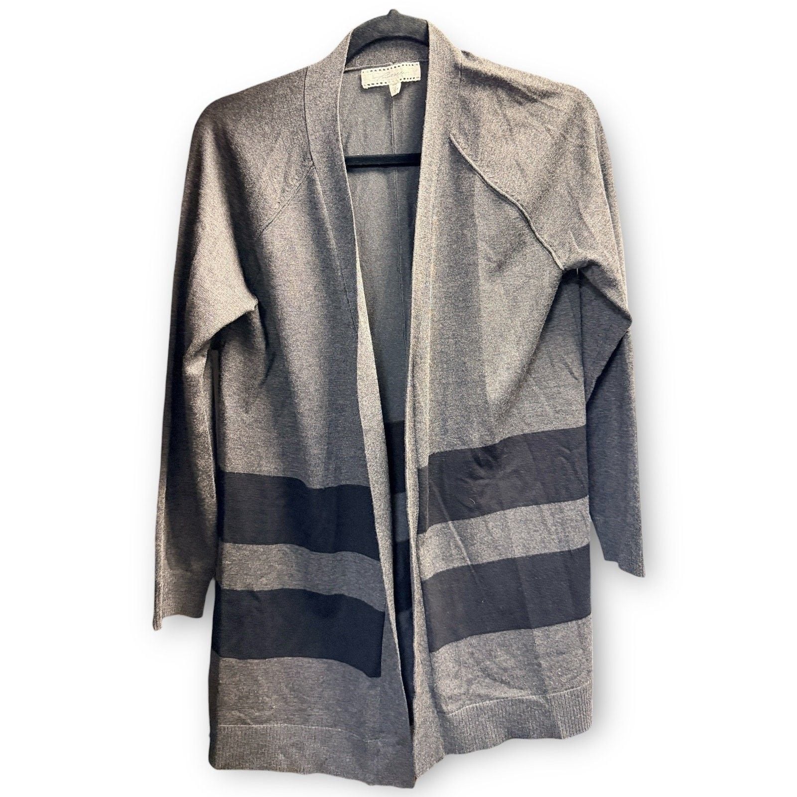 EUC Pointelle Gray & Charcoal Open Front Draped Cardigan Medium 3