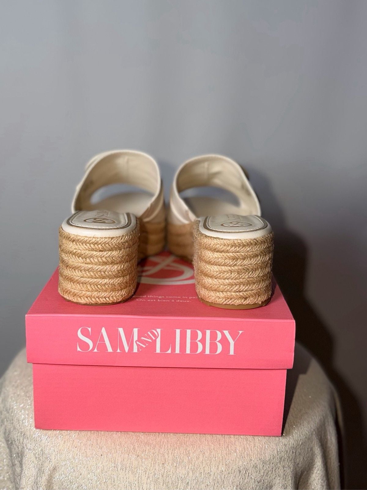 Sam & Libby Ivory Buckle Platform Espadrille Wedge Slide Sandals 4